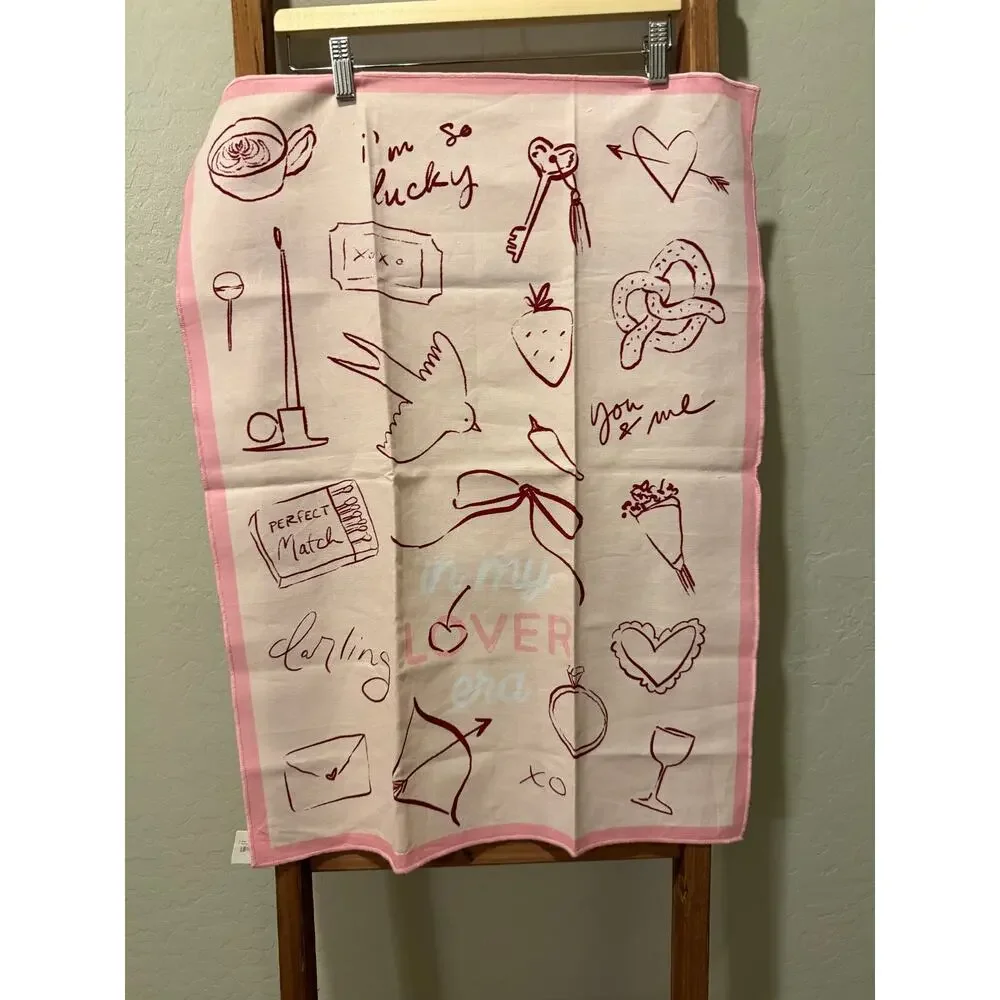 Anthropologie My Lover Era Dish Towel Pink 100% Cotton NWT